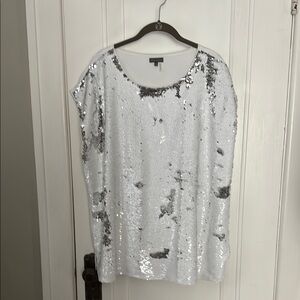 Vince Camuto White Sequin Sleeveless Blouse